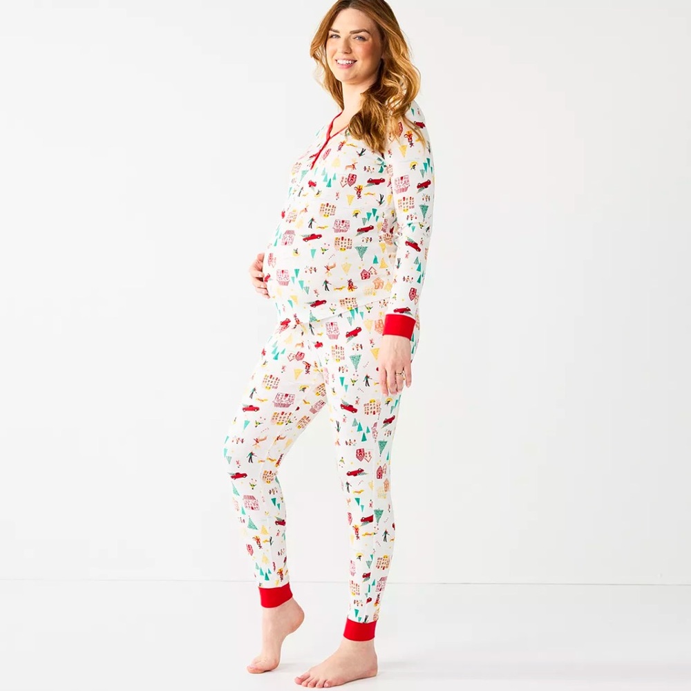 LC Lauren Conrad Christmas Holiday Maternity Pajama Matching Set Size Medium
